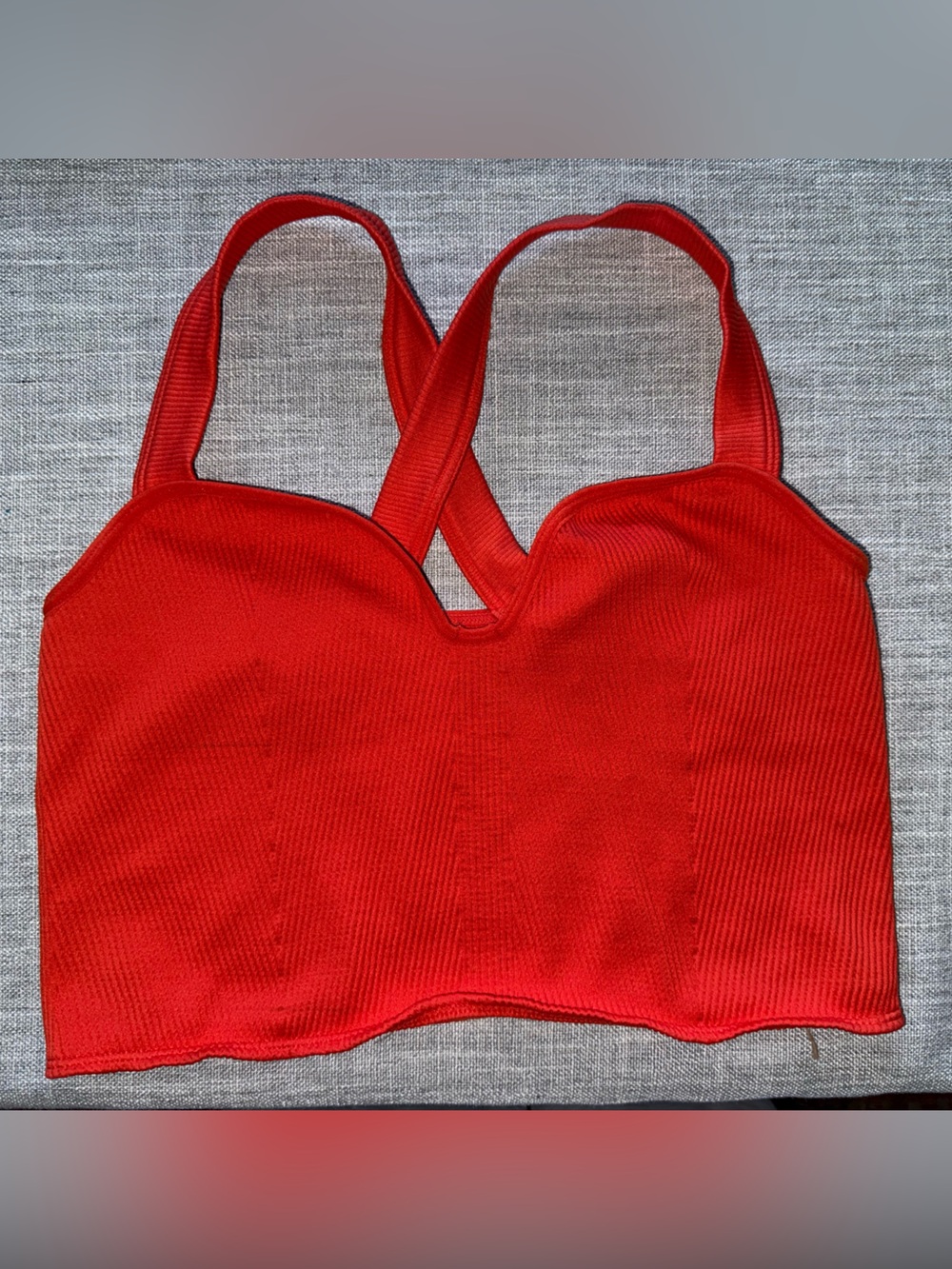 Anthropologie Seamless Ribbed Longline Sports Bra Crop Top Orange S/M